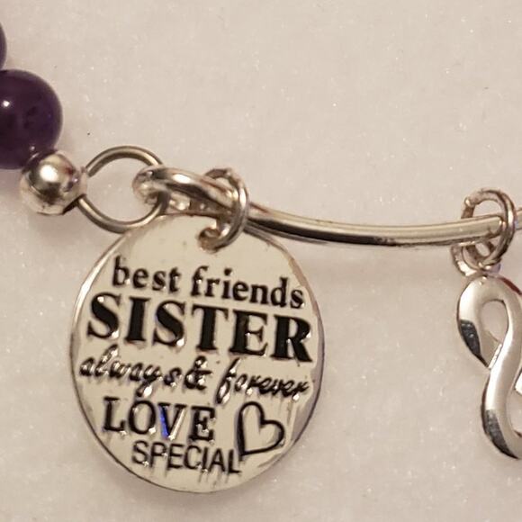 Women's Amethyst and Silver Beaded Inspirational Bracelet - Picture 3 of 3